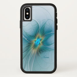 リトル美しいモダンブルー金ゴールドフラクタルフラワー名 iPhone 13ケース