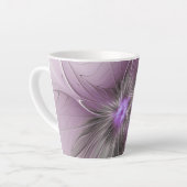 リトル美しいモダンマーヴグレーフラクタルアートフラワー カフェラテマグ (左アングル)