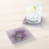 リトル美しいモダンマーヴグレーフラクタルアートフラワー ガラスコースター (アングル)