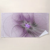 リトル美しいモダンマーヴグレーフラクタルアートフラワー ビーチタオル (正面)