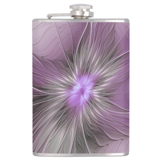 リトル美しいモダンマーヴグレーフラクタルアートフラワー フラスク (正面)
