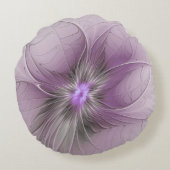 リトル美しいモダンマーヴグレーフラクタルアートフラワー ラウンドクッション (裏面)