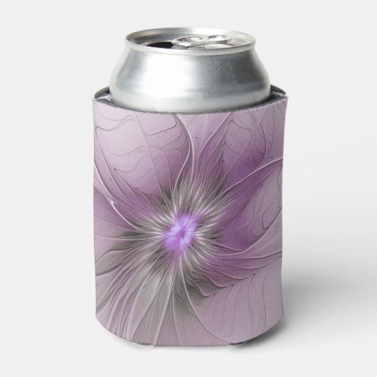 リトル美しいモダンマーヴグレーフラクタルアートフラワー 缶クーラー (缶正面)