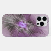 リトル美しいモダンマーヴグレーフラクタルアートフラワー iPhoneケース (裏面横)