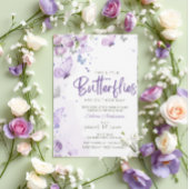 リトル蝶パープルフローラツインズベビーシャワー 招待状