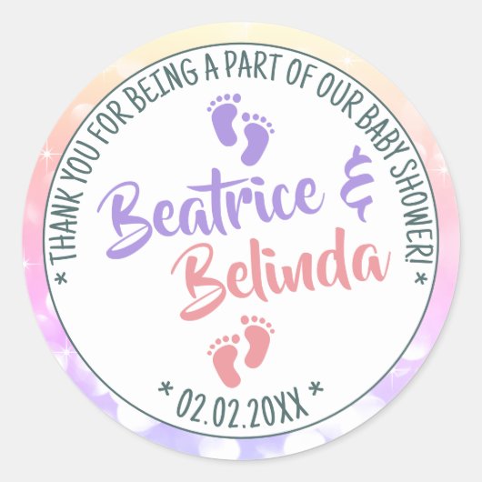 リトル足レインボーグラデーションベイビーシャワーガールズツインズ ラウンドシール (正面)