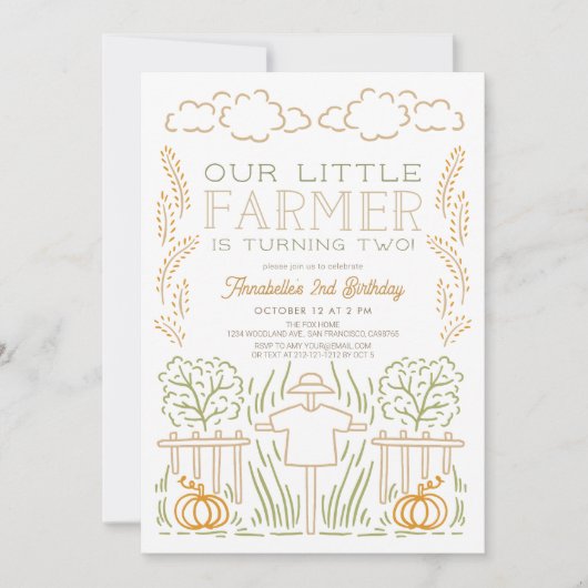 リトル農家ハーヴェストカクレクロウ子供の誕生日 招待状 (正面)