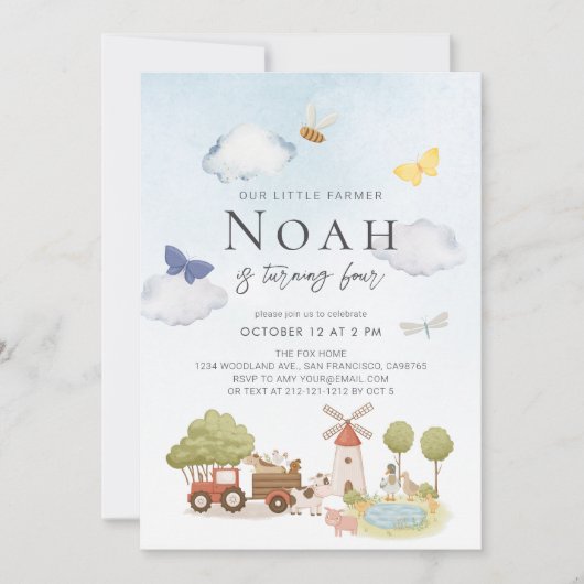 リトル農家ファームアニマルズキッド誕生日 招待状 (正面)