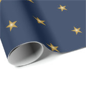 リトル金ゴールドスターズオンネイビーブルー ラッピングペーパー (ロールコーナー)