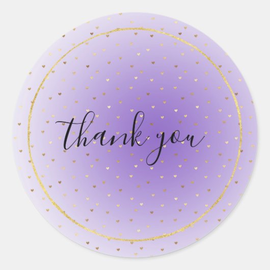 リトル金ゴールドハートパープルグラデーションサンキュー ラウンドシール (正面)