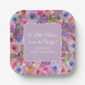 リトル開花パープルピンクフローラベビーガールシャワー ペーパープレート (正面)