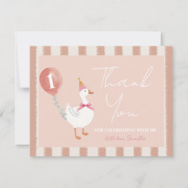 リトル間抜けグースピンクバルーンガール1st誕生日 サンキューカード