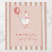 リトル間抜けグースピンクバルーンガール1st誕生日 ワインラベル (シングルラベル)