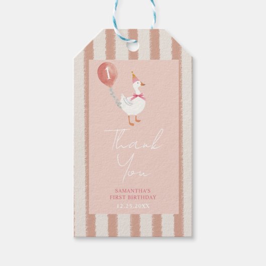 リトル間抜けグースピンクバルーン誕生日ありがとう ギフトタグ (正面)