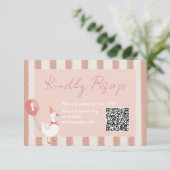 リトル間抜けグースピンクバルーン誕生日RSVPカード サンキューカード (スタンド正面)