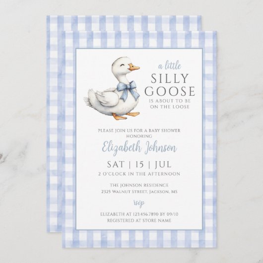 リトル間抜けグースブルーボーイズシャワー 招待状 (正面/裏面)