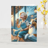 リトル食べ物ボーイのアイスクリームコーン カード (黄色い花)