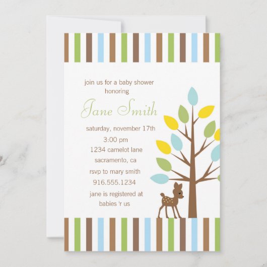 リトル鹿ベビー男女兼用シャワー招待状 招待状 (正面)