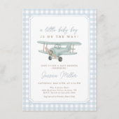 リトル・アビエーター・ブルー・ギンガム・ボーイ・ベイビーシャワー 招待状 (正面)