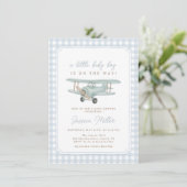 リトル・アビエーター・ブルー・ギンガム・ボーイ・ベイビーシャワー 招待状 (スタンド正面)