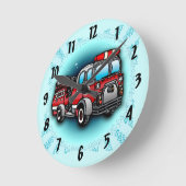 リトル・ウォーター・ファイアトラック消防士 ラウンド壁時計 (傾斜)
