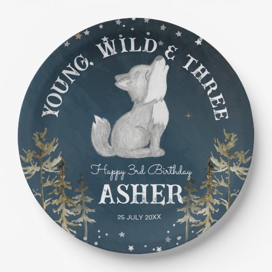 リトル・ウルフをテーマにした誕生日パモノグラムのーティー ペーパープレート (正面)