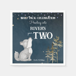 リトル・ウルフをテーマにした誕生日パーティーがプリントされた スタンダードカクテルナプキン