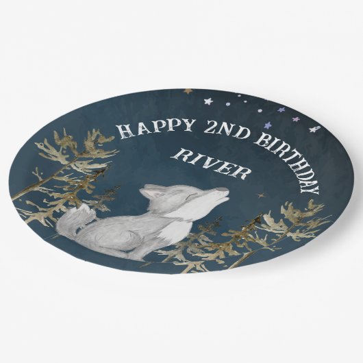 リトル・ウルフをテーマにした誕生日パーティーがプリントされた ペーパープレート (アングル)