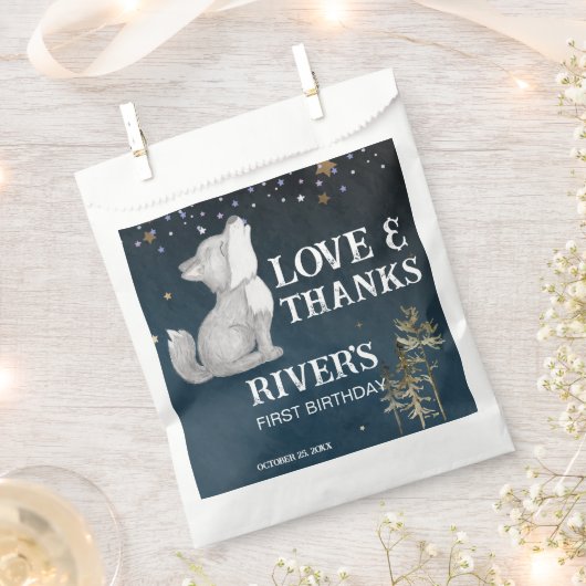 リトル・オオカミをテーマにした誕生日パーティー野生のパーティー フェイバーバッグ (クリップ留めされた状態)