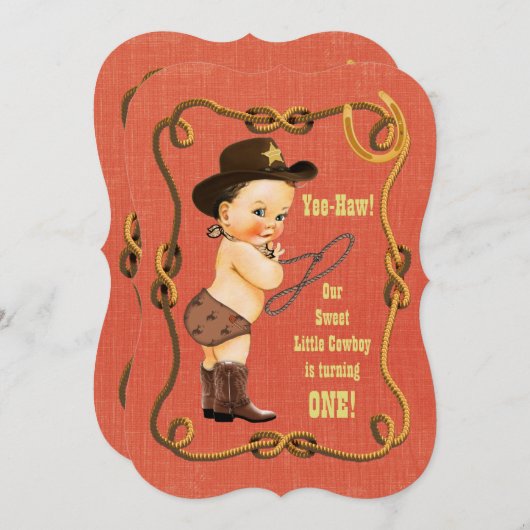 リトル·カウボーイ第1誕生日パーティー 招待状 (正面/裏面)