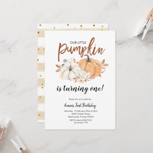 リトル·カボチャがワン·ガール·誕生日 招待状 (正面/裏面インサイチュ)