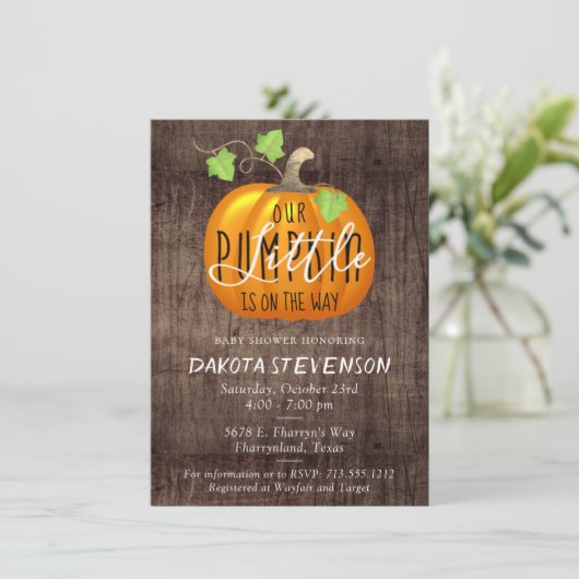 リトル・カボチャが途中だ |かわいい赤ちゃんシャワー 招待状 (スタンド正面)