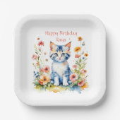 リトル・キッテン・ガールの誕生日パーティパーソナライズされたー ペーパープレート (正面)