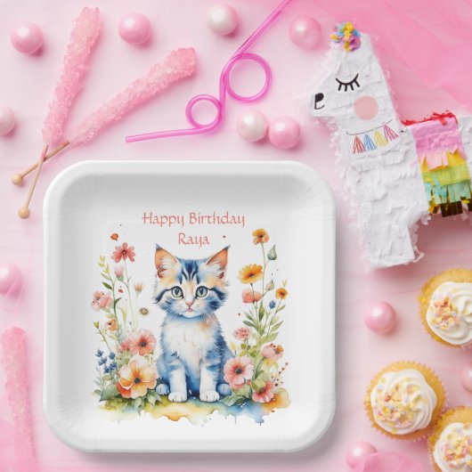 リトル・キッテン・ガールの誕生日パーティパーソナライズされたー ペーパープレート (パーティー)