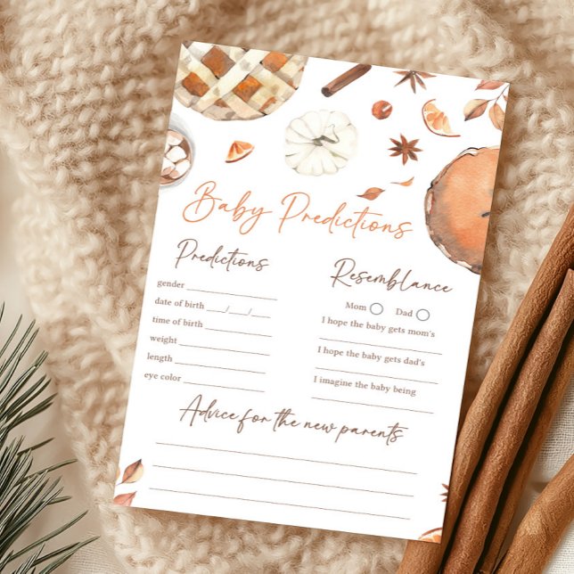 リトル・キューティーパイの秋のカボチャ予測ゲーム (Pumpkin Pie Baby Shower Baby Predictions Game)