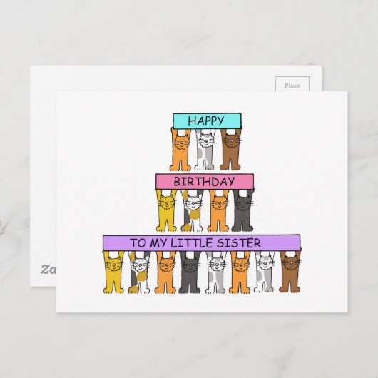 リトル・シスターハッピーバースデーかわいい猫 ポストカード (正面/裏面)