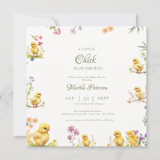 リトル・シックは農場の赤ちゃんシャワーの途中にある 招待状 (正面)