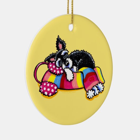 リトル・シュナウザーを暖める セラミックオーナメント (右)