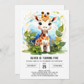 リトル・ジラフ・カスタム・バースデー・インビテーション 招待状 (正面/裏面)