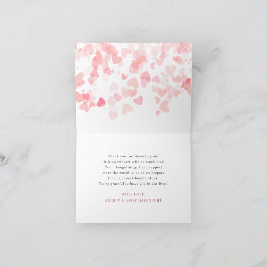 リトル・スイートハート バレンタインデーのベイビーシャワー サンキューカード (内部)
