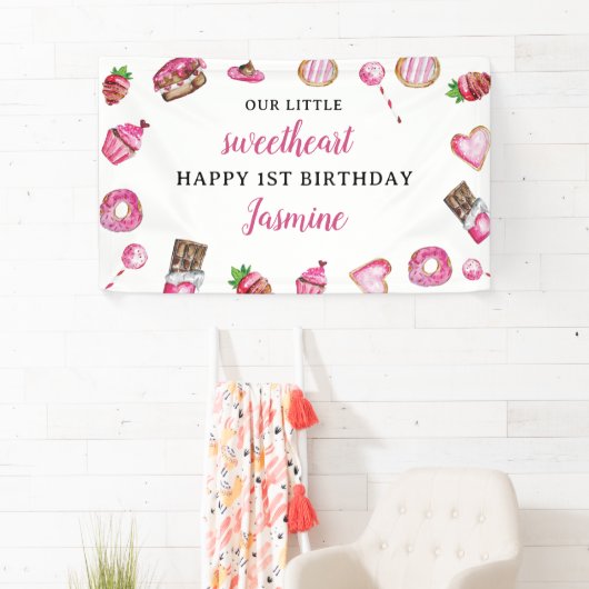 リトル スイートハート 1歳の誕生日 バレンタインデー 横断幕 (インサイチュ)