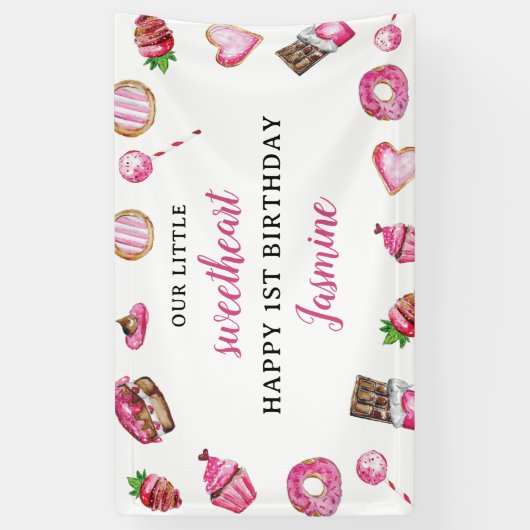 リトル スイートハート 1歳の誕生日 バレンタインデー 横断幕 (縦)