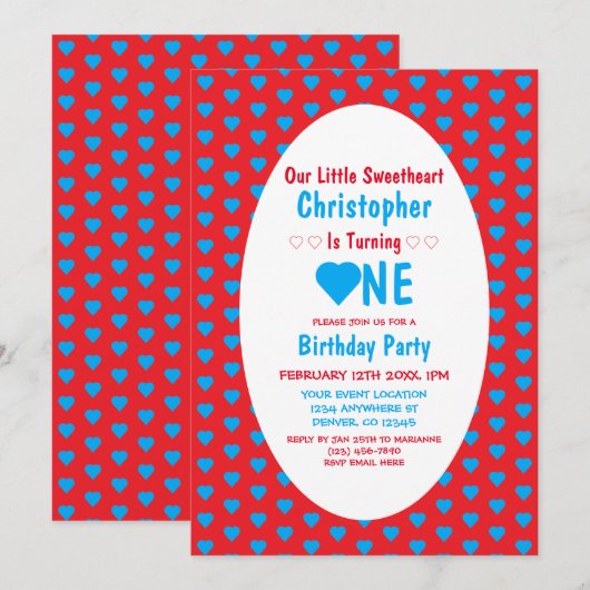 リトル・スイートハート 1歳の誕生日 招待状 (正面/裏面)