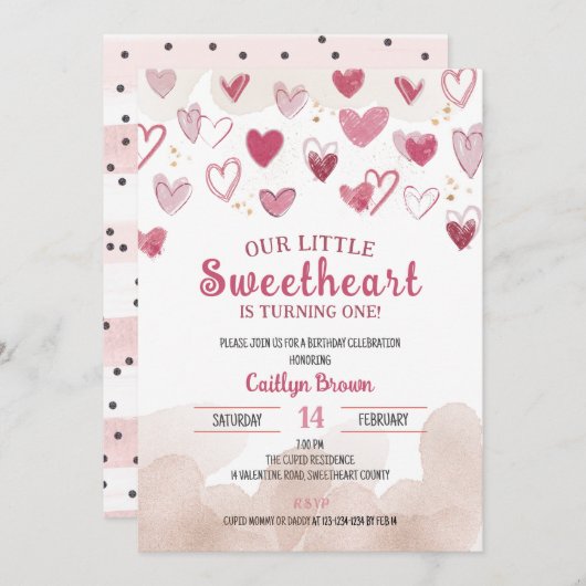 リトル・スウィートアーツが1つ、バレンタイン誕生日 招待状 (正面/裏面)