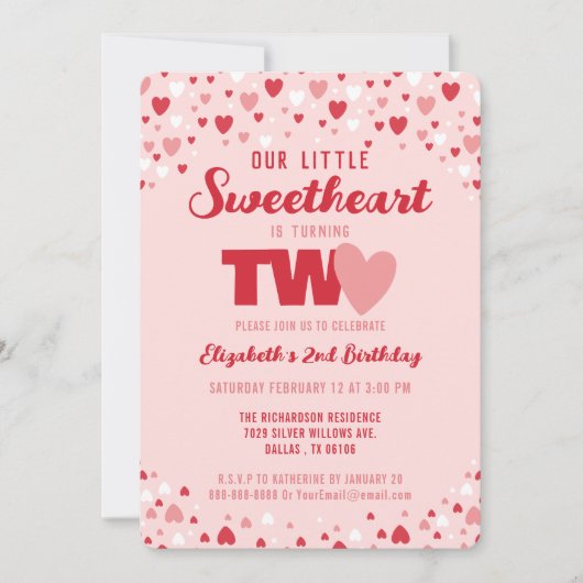 リトル・スウィートターニング2歳の誕生日パーティー 招待状 (正面)