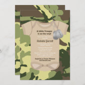 リトル・トゥルーパー・アーミーまたはミリタリーカモベイビーシャワー 招待状 (正面/裏面)