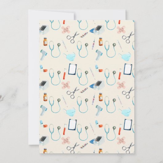 リトル・ドクターが医療ベビーシャワーに向かっている 招待状 (裏面)