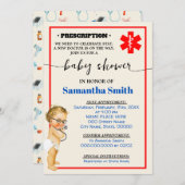 リトル・ドクターが医療ベビーシャワーに向かっている 招待状 (正面/裏面)