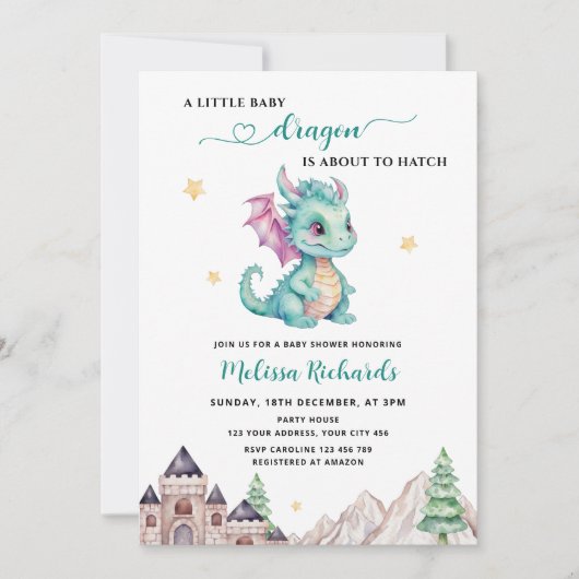 リトル・ドラゴンが赤ちゃんシャワーをハッチしようとしている 招待状 (正面)