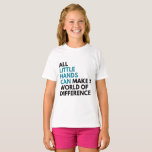 リトル・ハンズ・キャン・ガールのTシャツ Tシャツ<br><div class="desc">Little Hands Canは、オレゴン州ユージーンに拠点を置く非営利団体。2015年に二人の母親が、自分の幼い子どもたちに、世界を変えるためには小さすぎないことを望んで始めた。彼らは、地域の他の非営利団体と提携し、0-12歳の子供にケータリングされたサービス活動を組織することでこれを行った。その中には、支援生活者の訪問や同伴のアートプロジェクト、動物の救出のためのフリースブランケットの作成、地元の遊具の洗浄、入院中の子ども用のカードの作成などが含まれる。今日のリトルハンズ缶は、これらのプログラムを継続し、拡大した。各プログラムは、誰も世界で違いを作るには小さすぎる私たちの使命を尊重し前向きている。この購入の割合は、私たちの非営利とその多くのサービス志向のプログラムをサポートするために行く。私たちの義を献身することを考えて。リトル・ハンズ・カンからありがとう！</div>